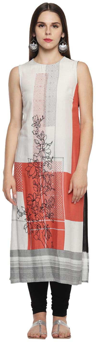 

Rangmanch By Pantaloons Women Off White Floral Straight Kurta