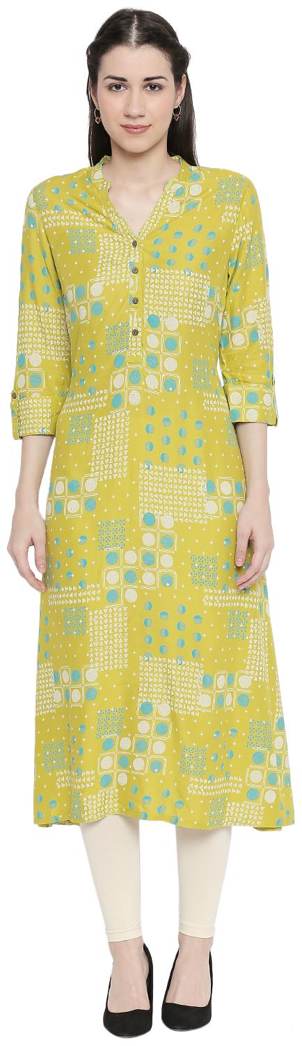 

Rangmanch By Pantaloons Women Green Printed Straight Kurta