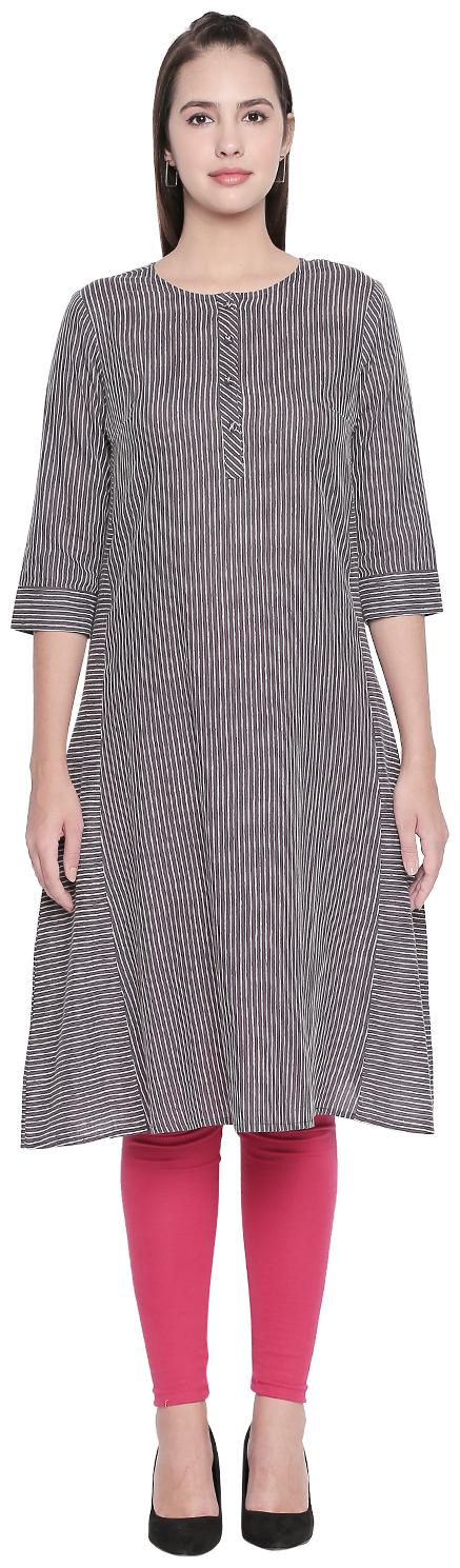 

Rangmanch By Pantaloons Women Grey Striped Layered Kurta