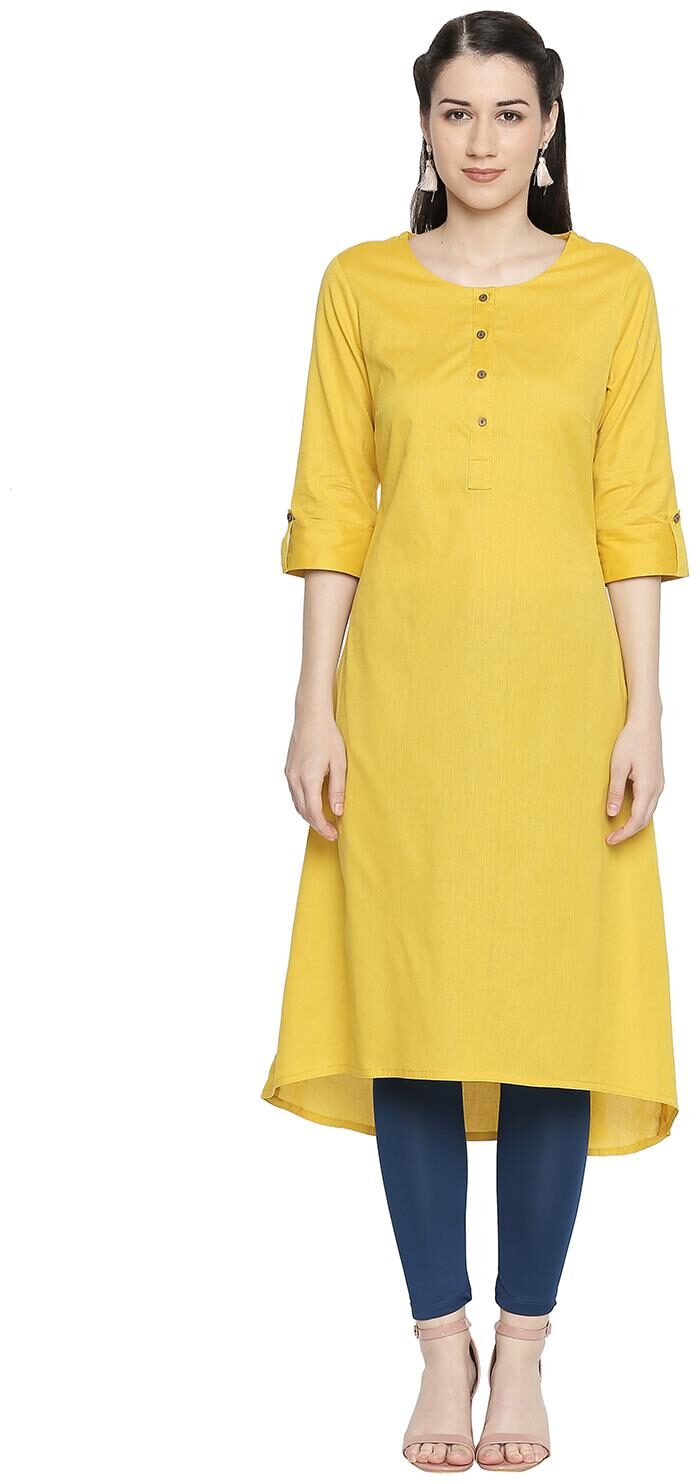

Rangmanch By Pantaloons Women Yellow Solid Assymetrical Kurta