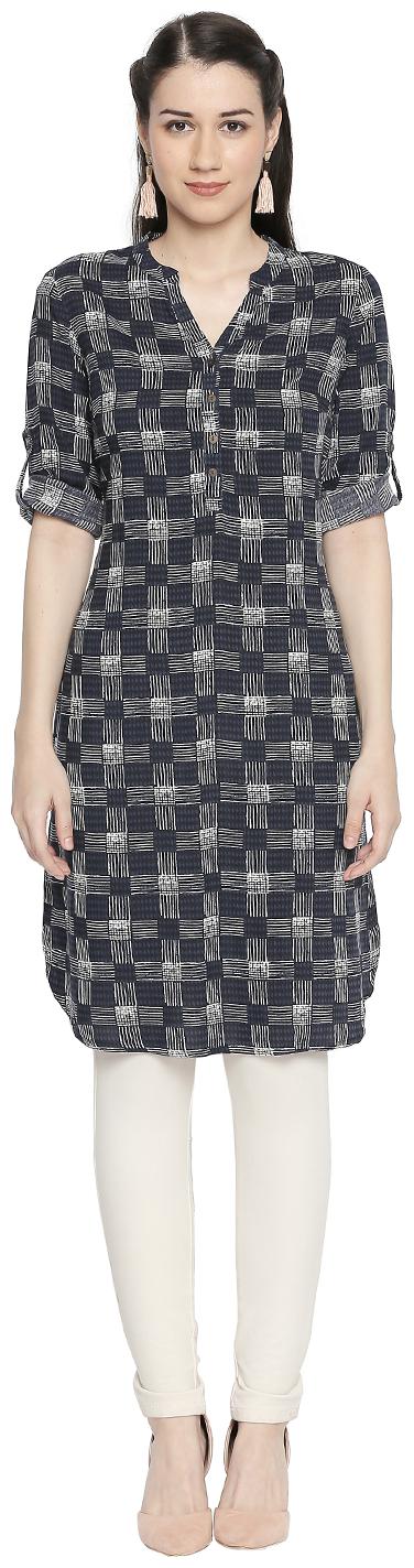 

Rangmanch By Pantaloons Women Grey Geometric Straight Kurta