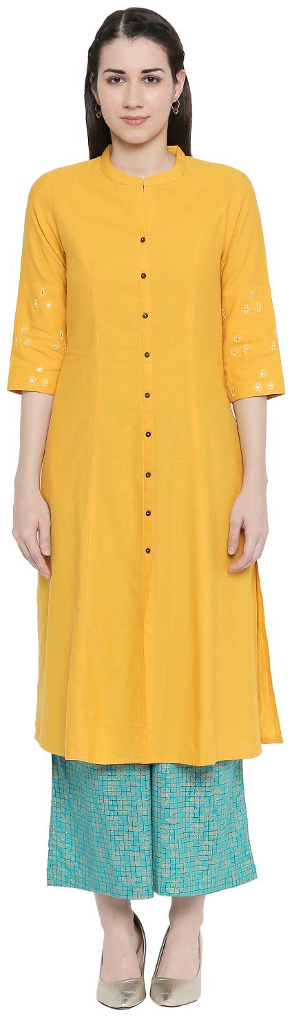 

Rangmanch By Pantaloons Women Yellow Solid Straight Kurta