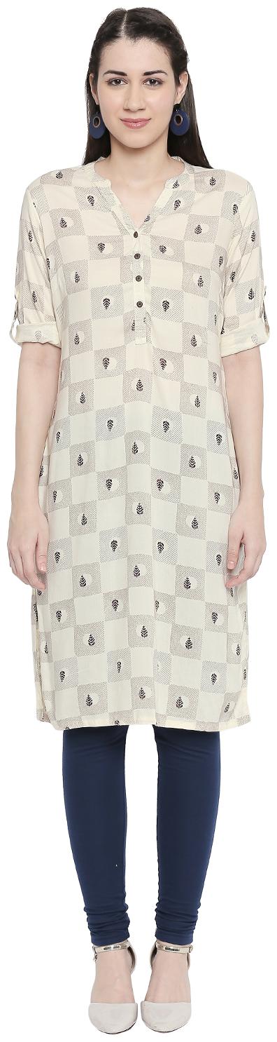 

Rangmanch By Pantaloons Women White Printed Straight Kurta