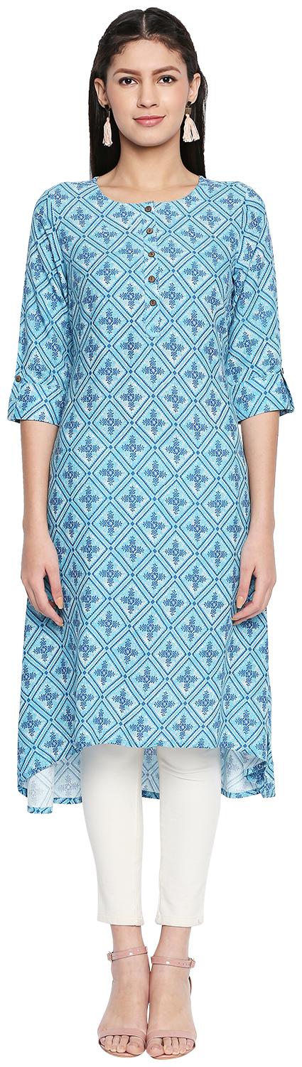 

Rangmanch By Pantaloons Women Blue Printed Straight Kurta