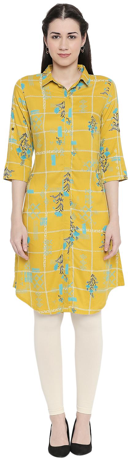 

Rangmanch By Pantaloons Women Mustard Printed Straight Kurta