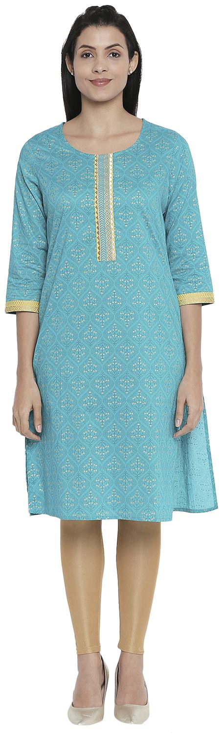 

Rangmanch By Pantaloons Women Blue Printed Straight Kurta