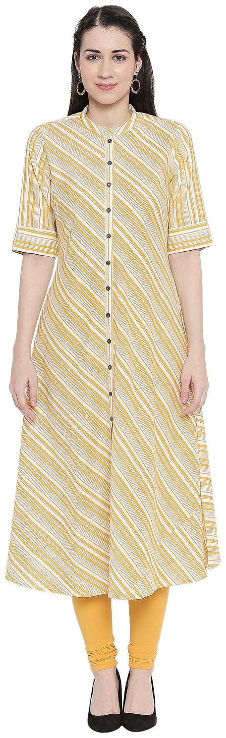 

Rangmanch By Pantaloons Women Yellow Printed Straight Kurta