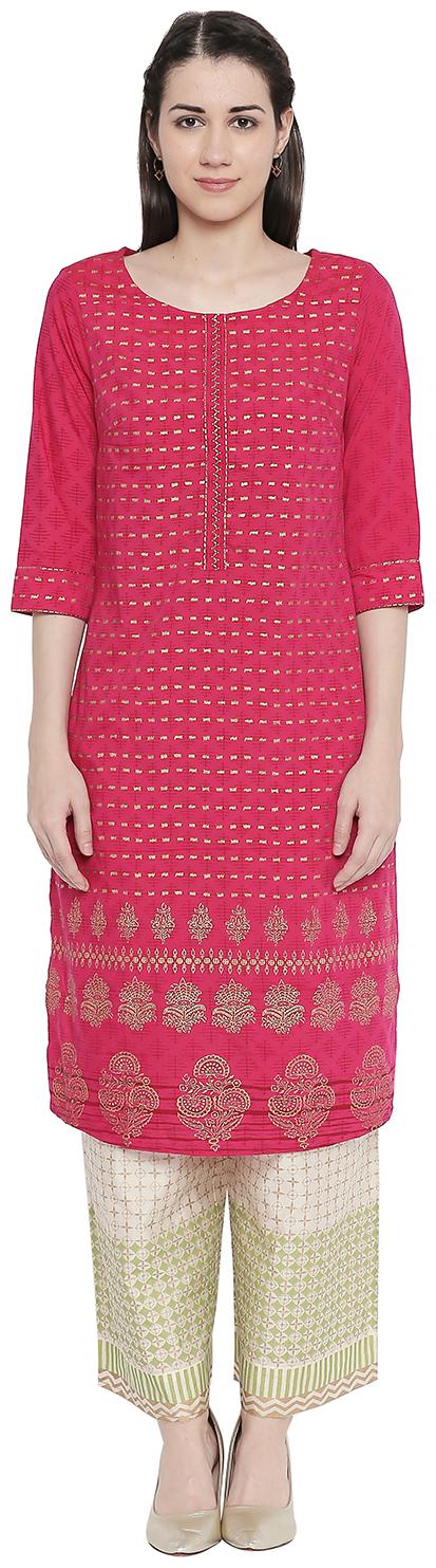 

Rangmanch By Pantaloons Women Pink Printed Straight Kurta