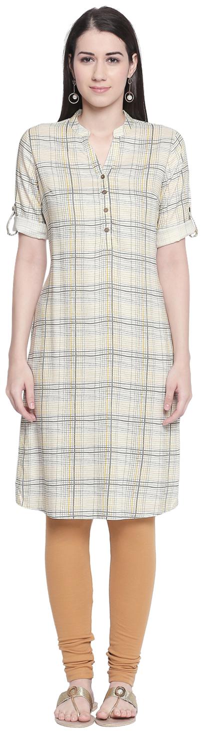 

Rangmanch By Pantaloons Women Off White Checkered Straight Kurta