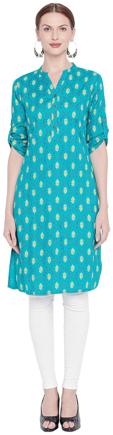 

Rangmanch By Pantaloons Women Blue Printed Straight Kurta