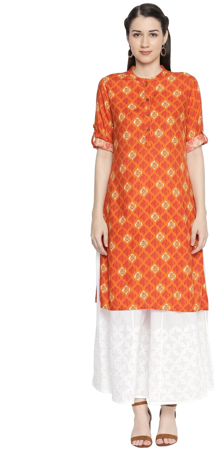 

Rangmanch By Pantaloons Women Orange Printed Straight Kurta