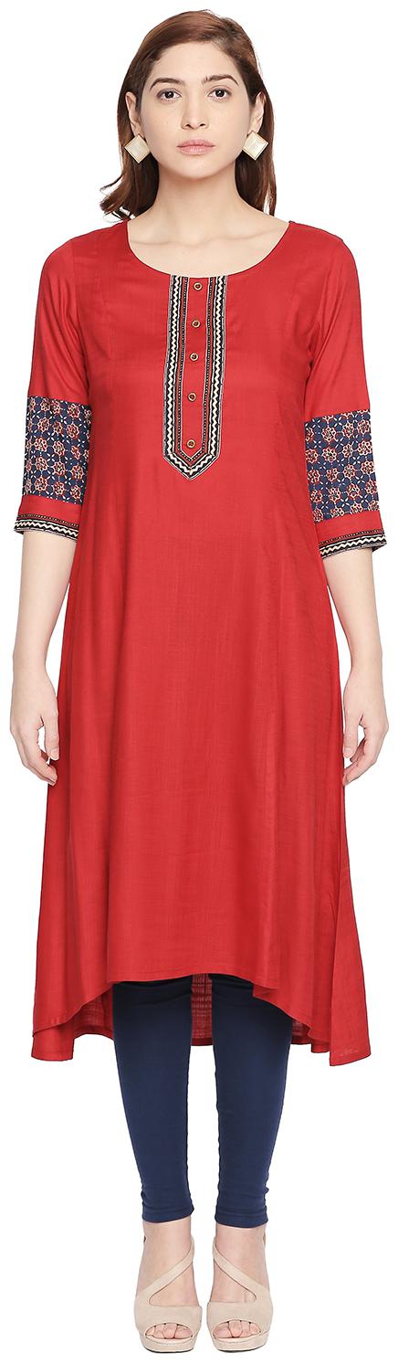 

Rangmanch By Pantaloons Women Red Solid Layered Kurta