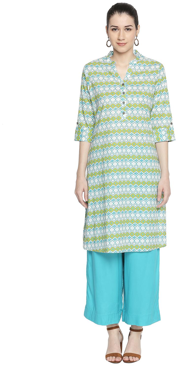 

Rangmanch By Pantaloons Women Green Printed Straight Kurta
