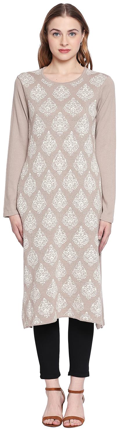 

Rangmanch By Pantaloons Women Beige Ethnic Motifs Straight Kurta