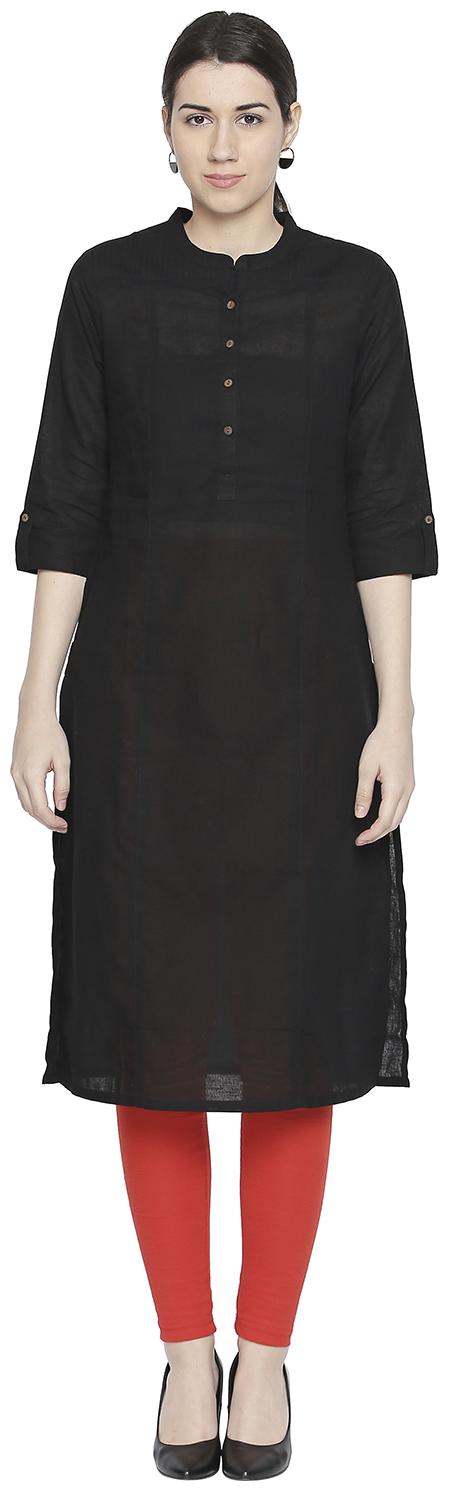 

Rangmanch By Pantaloons Women Black Solid Straight Kurta