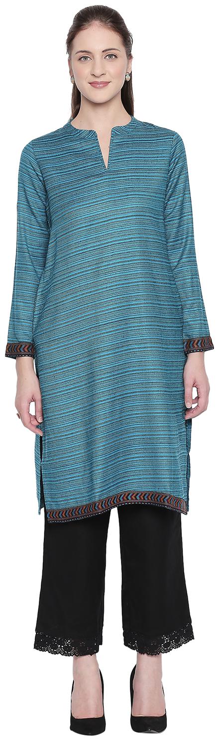 

Rangmanch By Pantaloons Women Turquoise Striped Straight Kurta