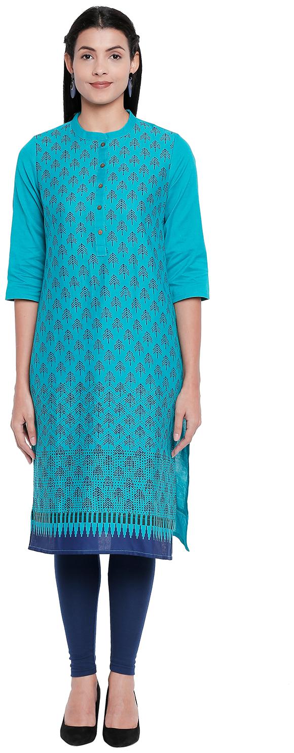 

Rangmanch By Pantaloons Women Blue Printed Straight Kurta