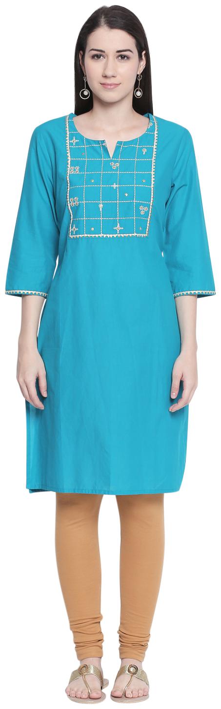 

Rangmanch By Pantaloons Women Turquoise Embroidered Straight Kurta