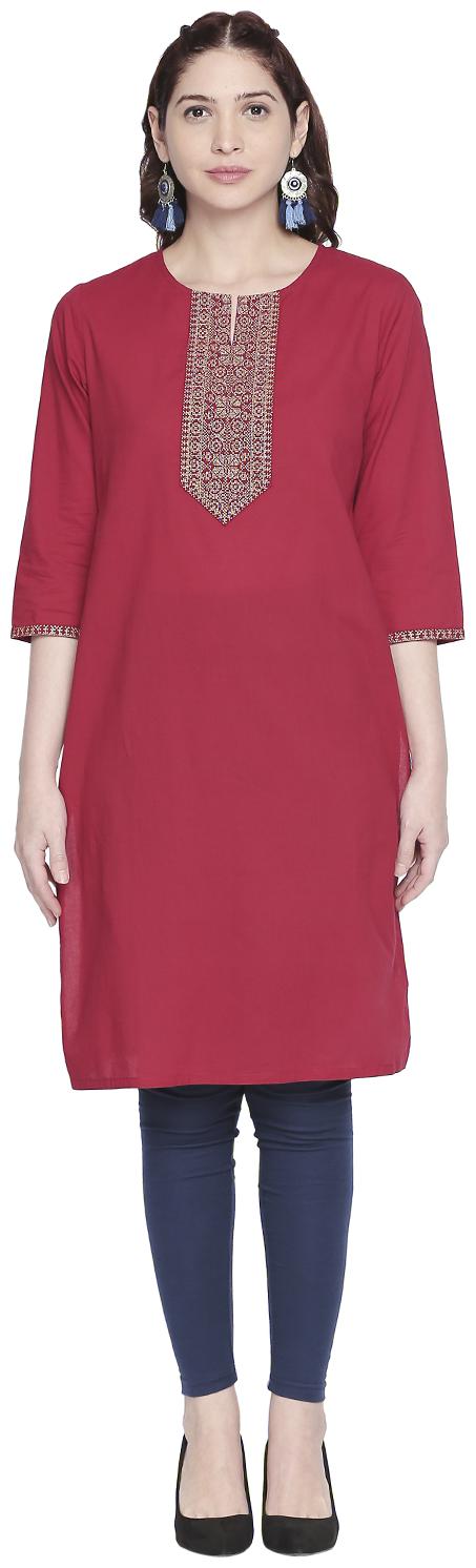 

Rangmanch By Pantaloons Women Red Embroidered Straight Kurta
