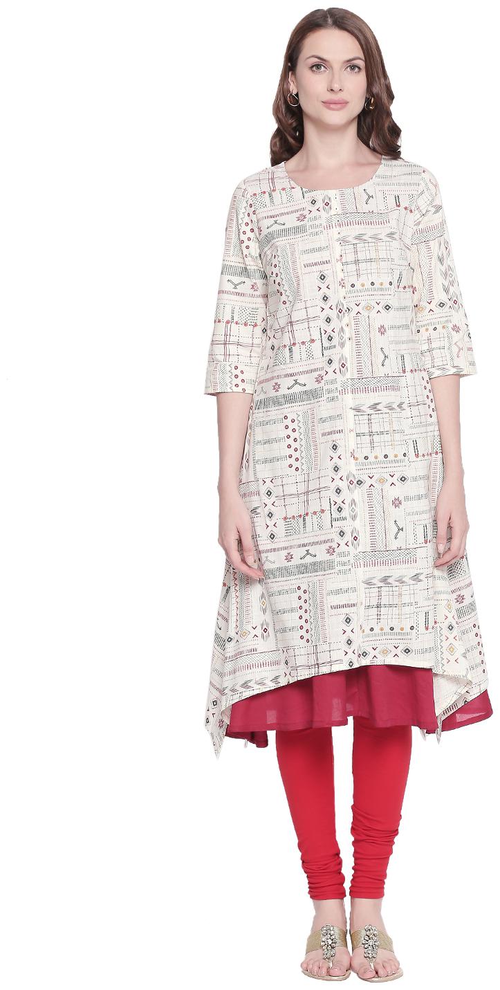 

Rangmanch By Pantaloons Women Off White Printed Layered Kurta