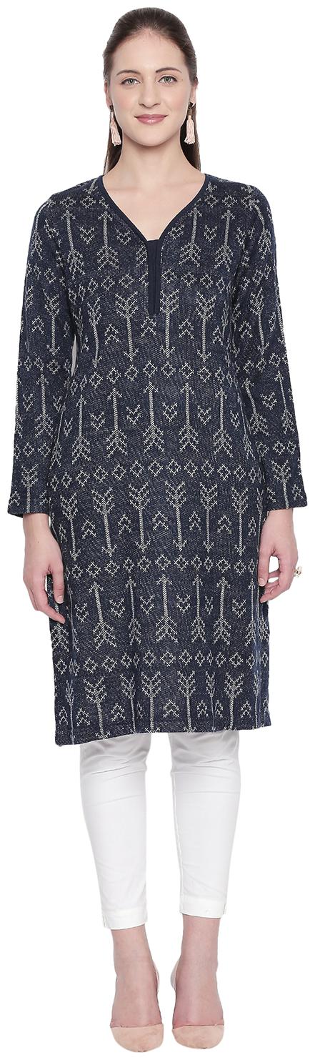 

Rangmanch By Pantaloons Women Blue Printed Straight Kurta