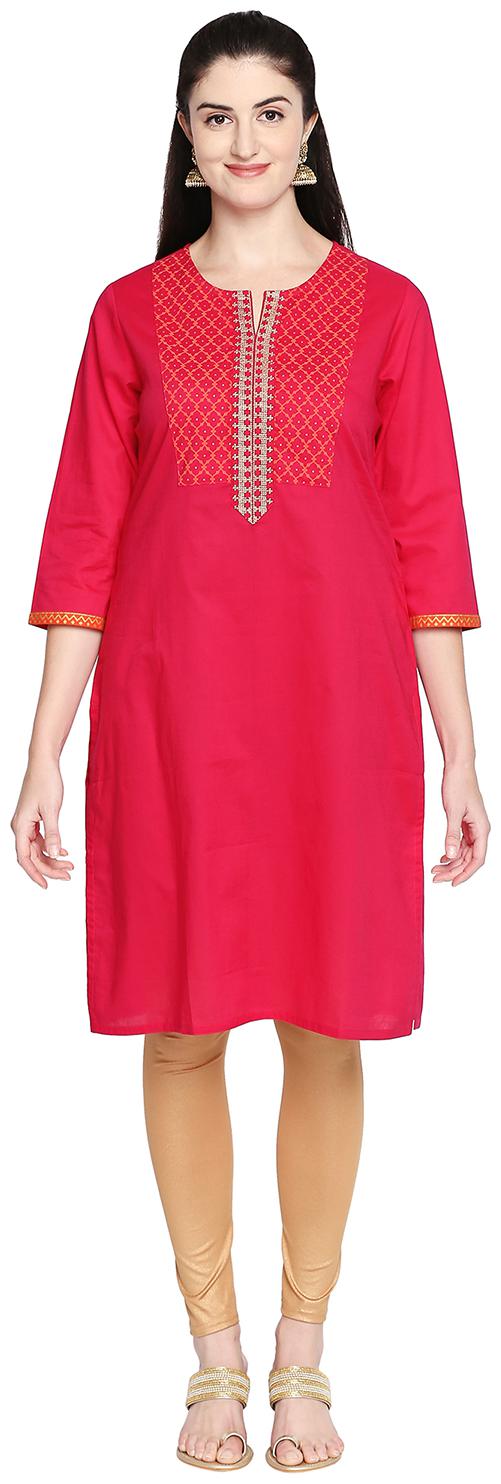 

Rangmanch By Pantaloons Women Pink Embroidered Straight Kurta