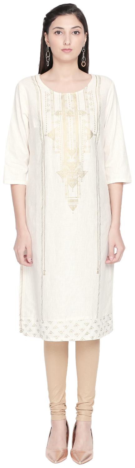 

Rangmanch By Pantaloons Women White Printed Straight Kurta