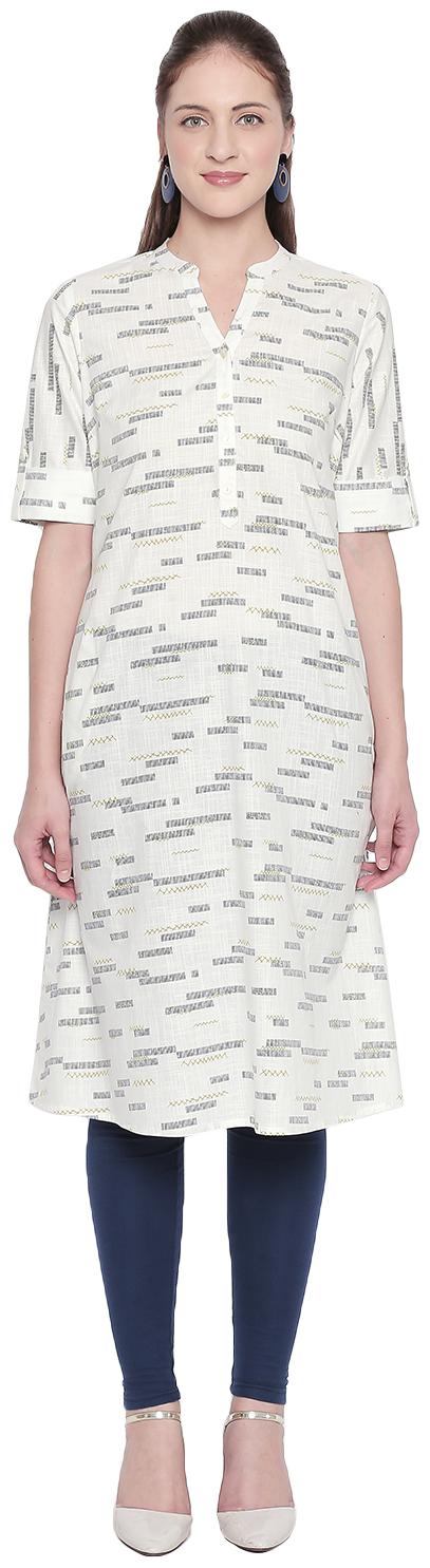 

Rangmanch By Pantaloons Women White Printed Straight Kurta