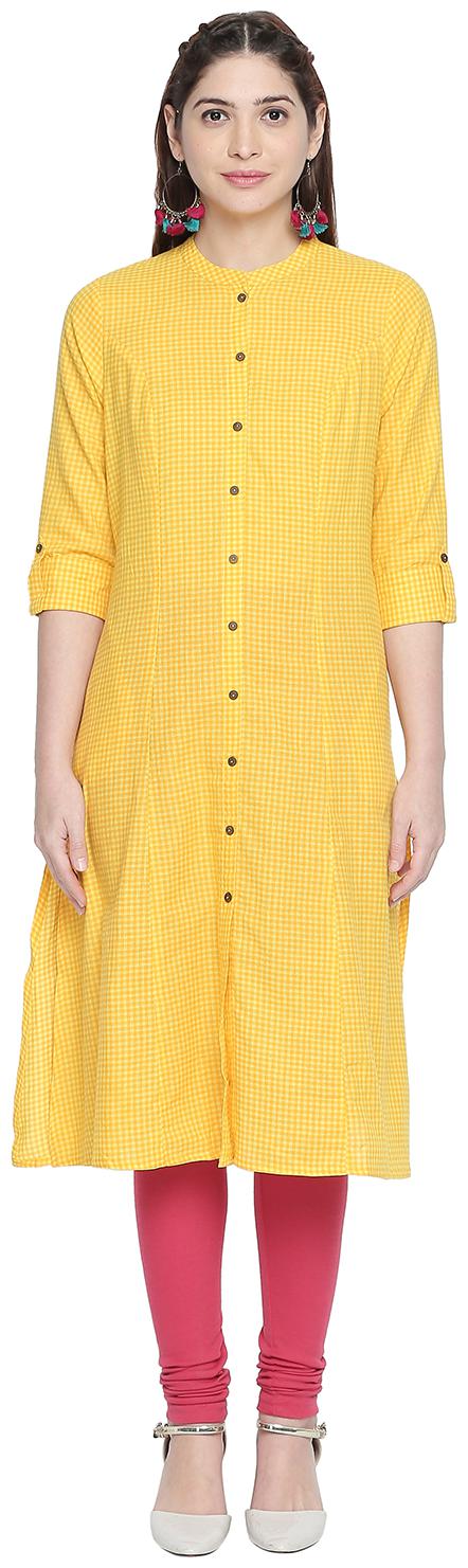 

Rangmanch By Pantaloons Women Yellow Checkered Straight Kurta