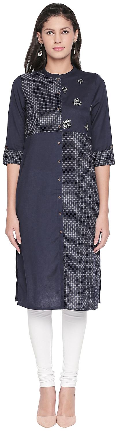

Rangmanch By Pantaloons Women Navy Blue Printed Straight Kurta