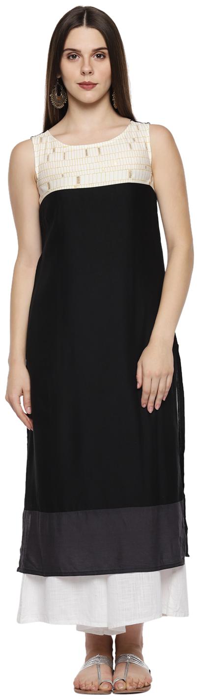 

Rangmanch By Pantaloons Women Black Printed Straight Kurta
