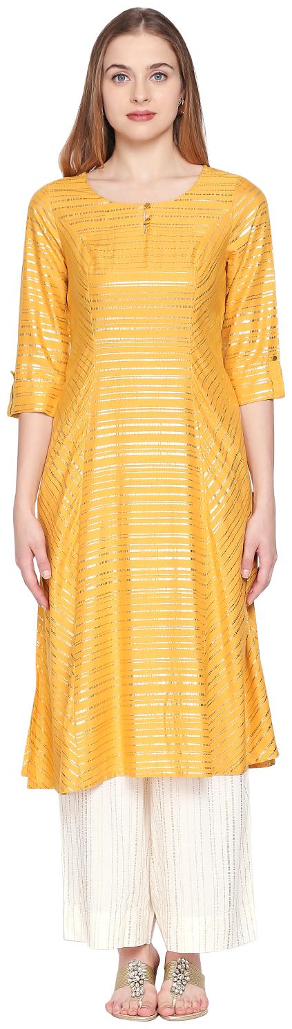 

Rangmanch By Pantaloons Women Yellow Printed Straight Kurta