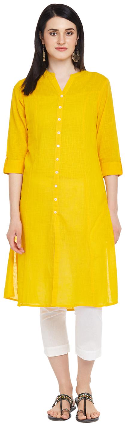 

Rangmanch By Pantaloons Women Mustard Solid Straight Kurta