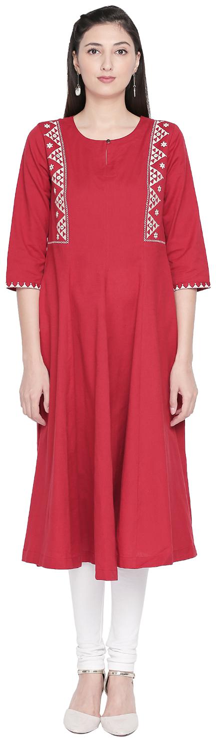 

Rangmanch By Pantaloons Women Red Solid Straight Kurta