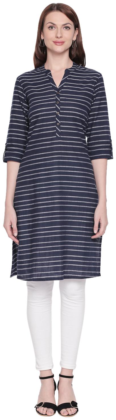 

Rangmanch By Pantaloons Women Blue Striped Straight Kurta