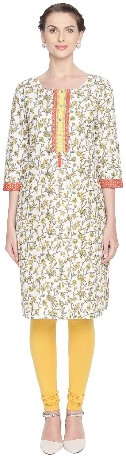 

Rangmanch By Pantaloons Women Cream Printed Straight Kurta