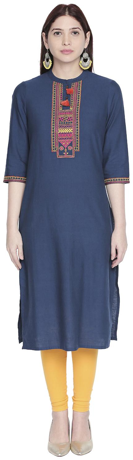 

Rangmanch By Pantaloons Women Blue Solid Straight Kurta