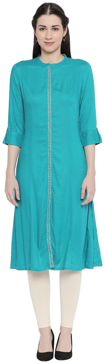 

Rangmanch By Pantaloons Women Blue Solid Straight Kurta