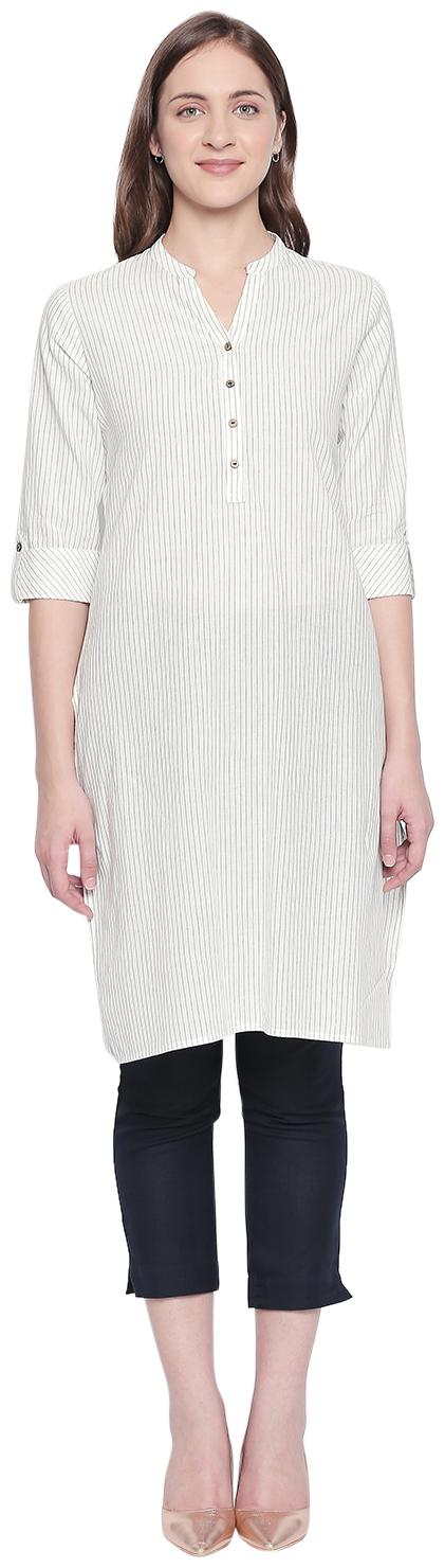 

Rangmanch By Pantaloons Women Cream Striped Straight Kurta