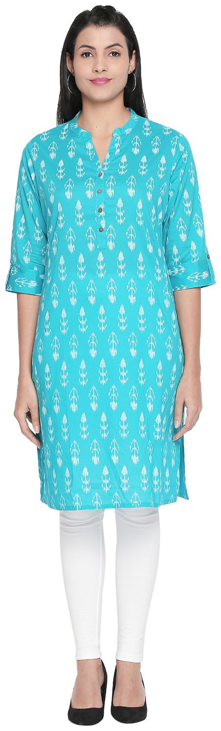 

Rangmanch By Pantaloons Women Turquoise Printed Straight Kurta