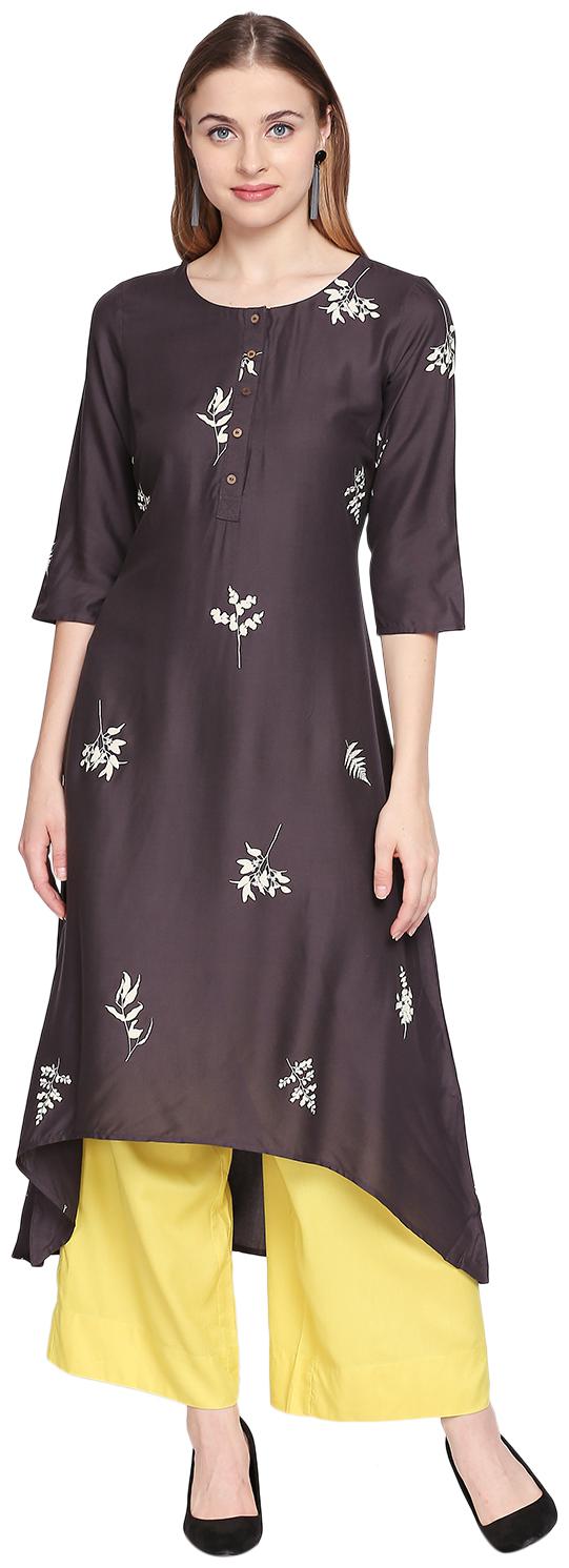 

Rangmanch By Pantaloons Women Grey Printed Assymetrical Kurta