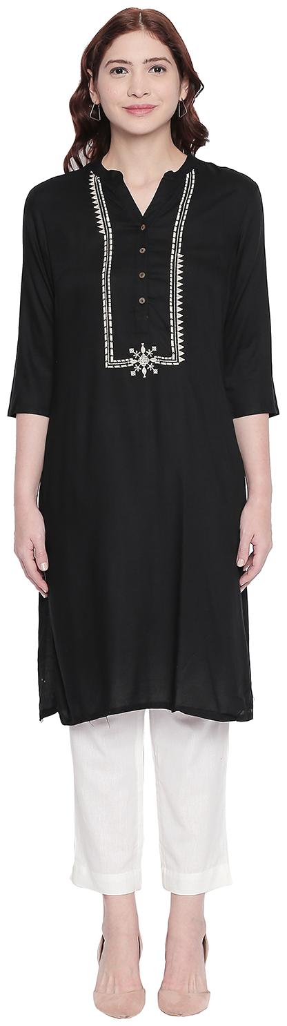 

Rangmanch By Pantaloons Women Black Embroidered Straight Kurta