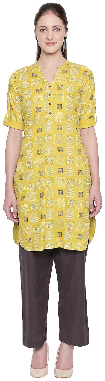 

Rangmanch By Pantaloons Women Yellow Printed Straight Kurta