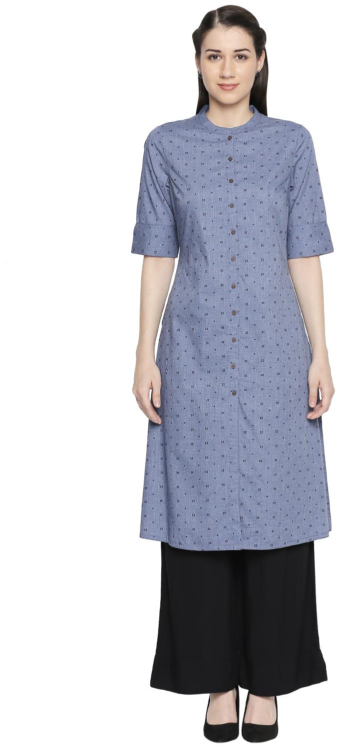

Rangmanch By Pantaloons Women Blue Printed Straight Kurta