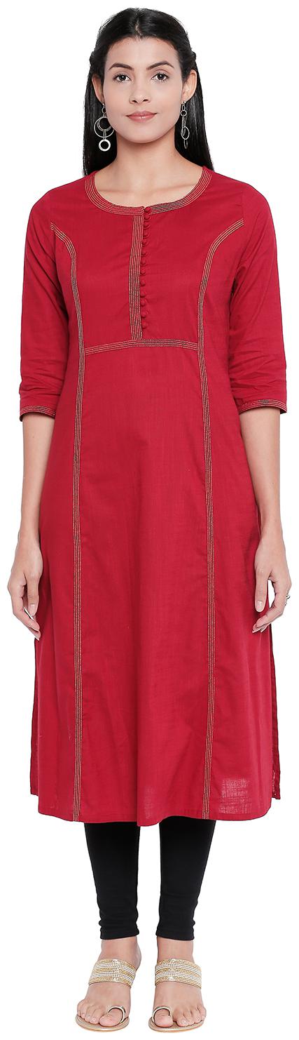 

Rangmanch By Pantaloons Women Red Solid Straight Kurta