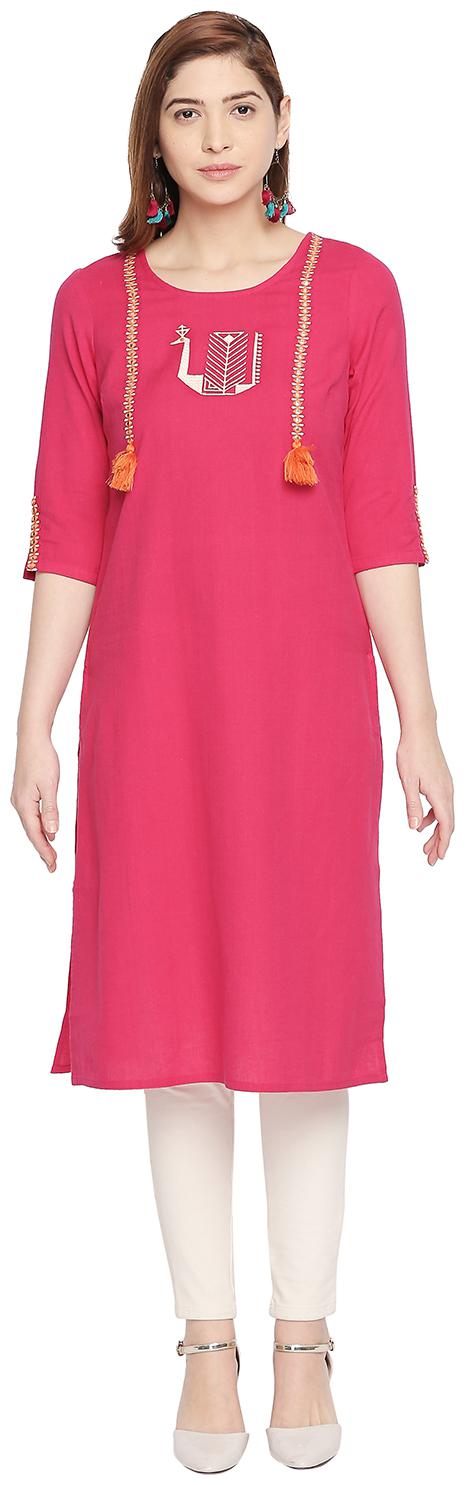 

Rangmanch By Pantaloons Women Pink Solid Straight Kurta