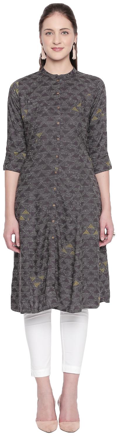

Rangmanch By Pantaloons Women Grey Printed Straight Kurta