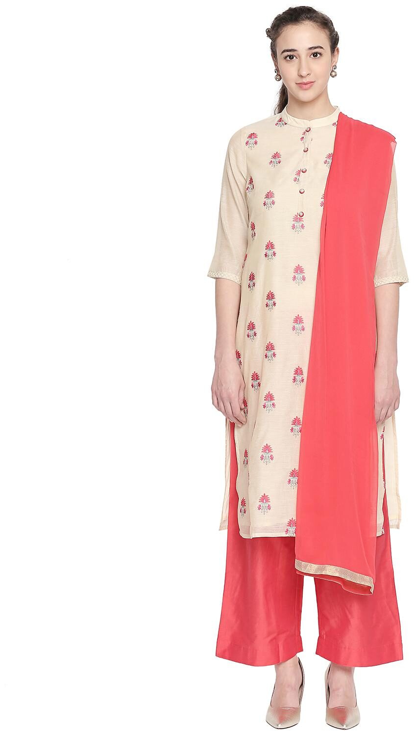 

Rangmanch By Pantaloons Blended Festival Kurta Palazzo Beige