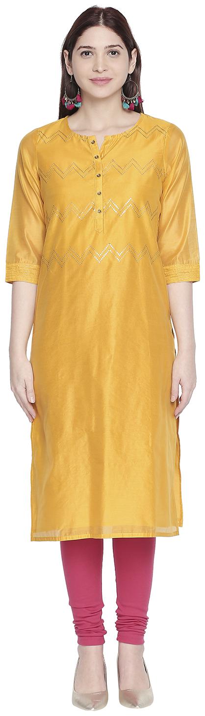 

Rangmanch By Pantaloons Women Yellow Printed Straight Kurta