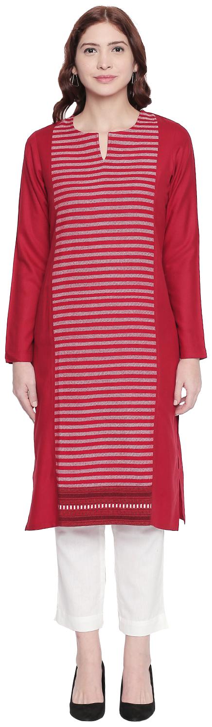 

Rangmanch By Pantaloons Women Red Striped Straight Kurta